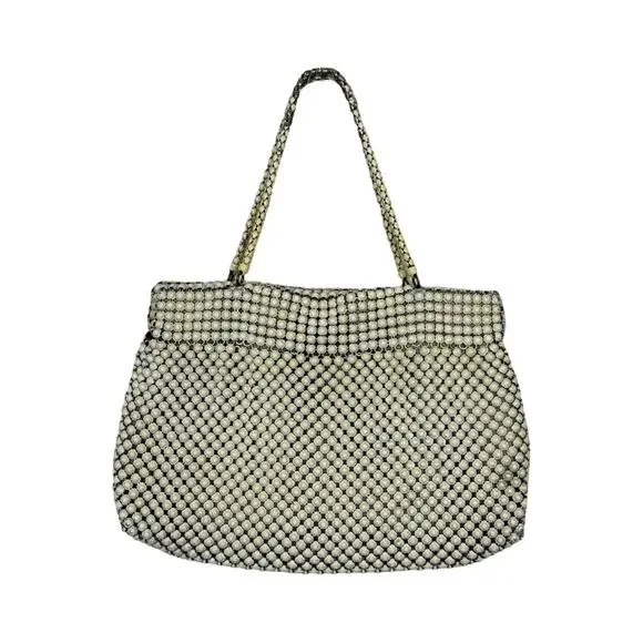 Vintage 40's Whiting & Davis Alumesh Handbag Purse Cream Beaded Evening Bag - Picture 13 of 13